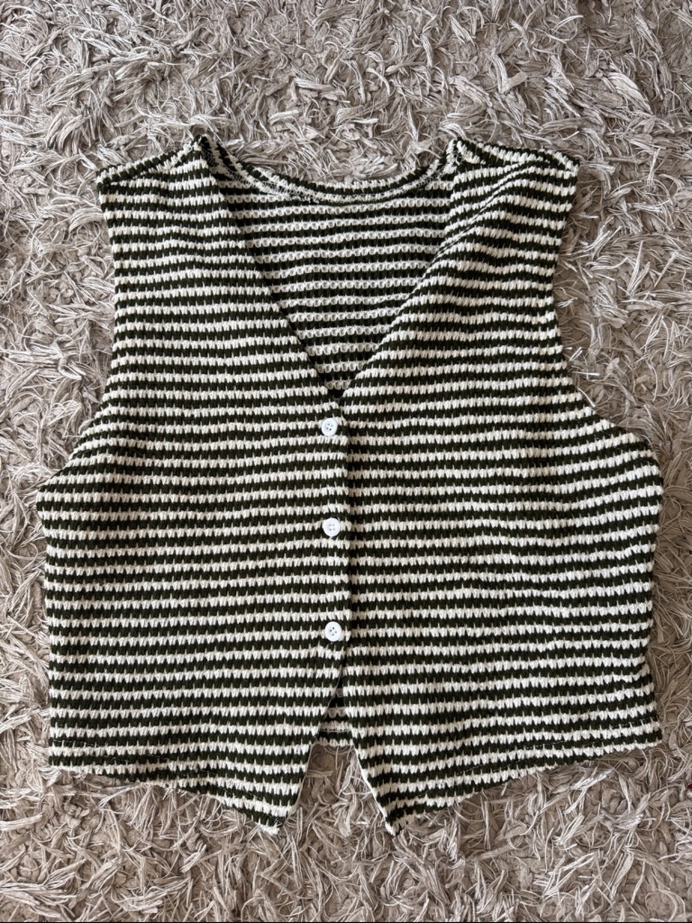 Striped Knit Button Vest in Black and Cream